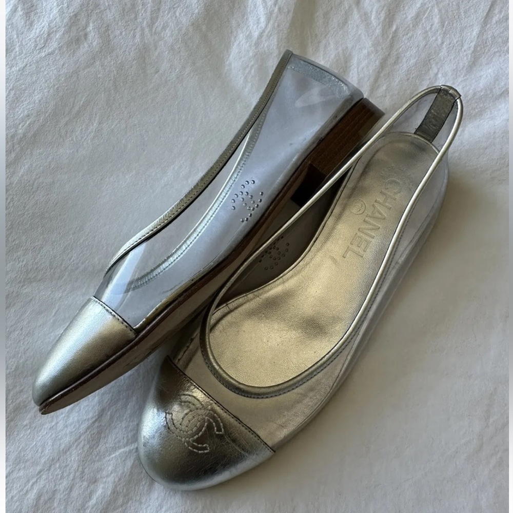 CHANEL Authentic PVC Ballet Flats in silver 35.5